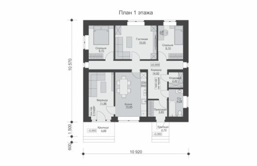 Одноэтажный дом с подвалом и верандой